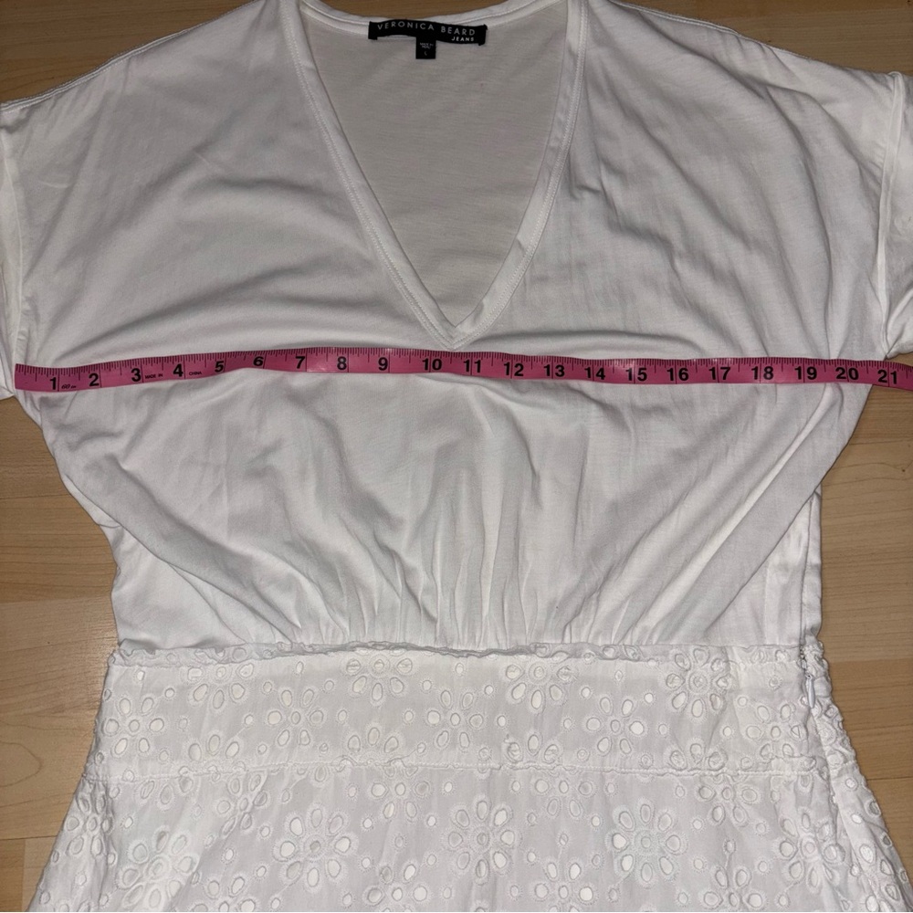 Veronica Beard Jiya Eyelet T-Shirt Dress in White Size Large Coquette Soft Girl - Picture 7 of 13